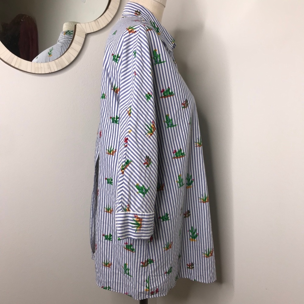 Zara Stripe Cactus Print Button Down Top - image 5